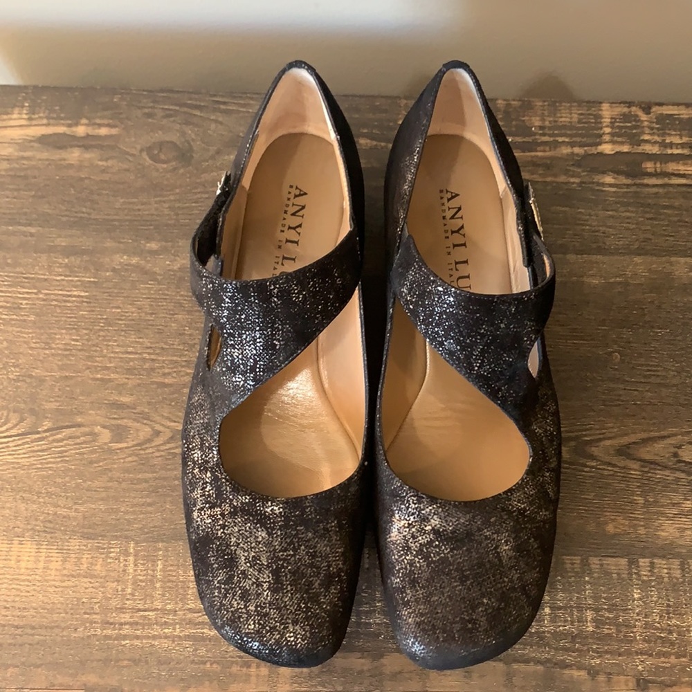 ANYI LU Suede Wedge Shoes Black And Silver - Picture 6 of 14